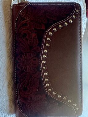 Montana West Floral Embroidered Stud-Accent Clutch - Deep Burgundy